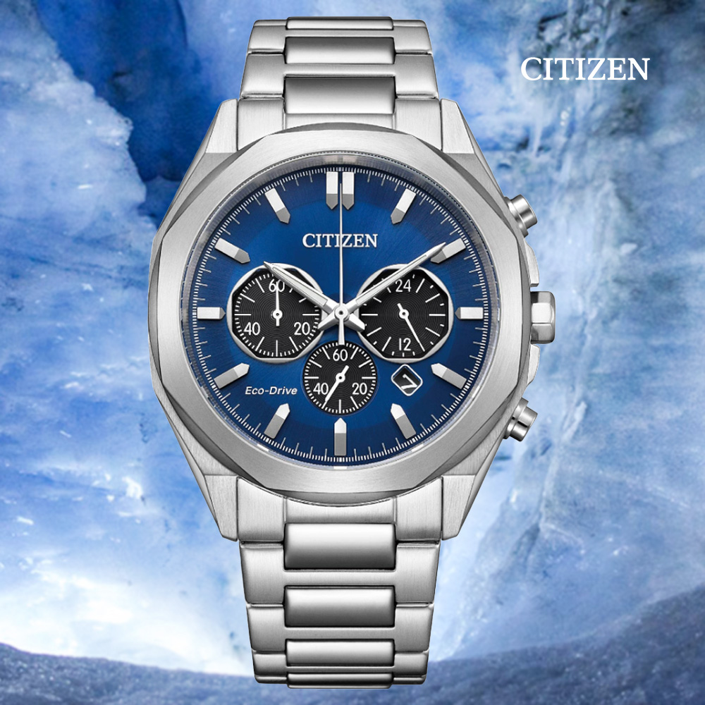 CITIZEN 星辰 Chronograph 光動能 碼錶計時 不鏽鋼腕錶-藍 CA4590-81L