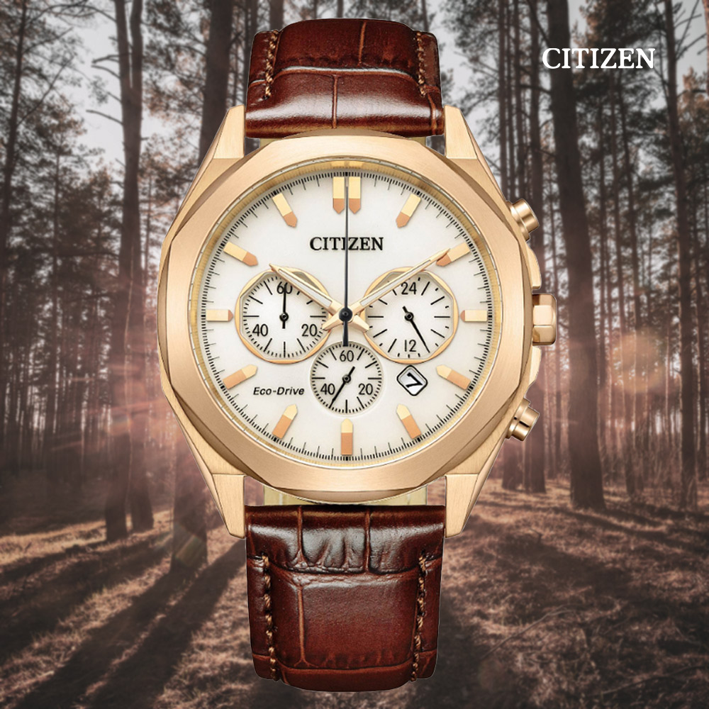 CITIZEN 星辰 Chronograph 光動能 碼錶計時 潮男不鏽鋼腕錶-小牛皮41mm CA4593-15A