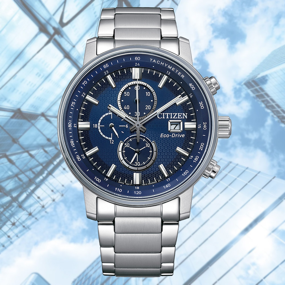 CITIZEN 星辰 Chronograph亞洲限定 光動能 碼錶計時腕錶-藍 CA0840-87L