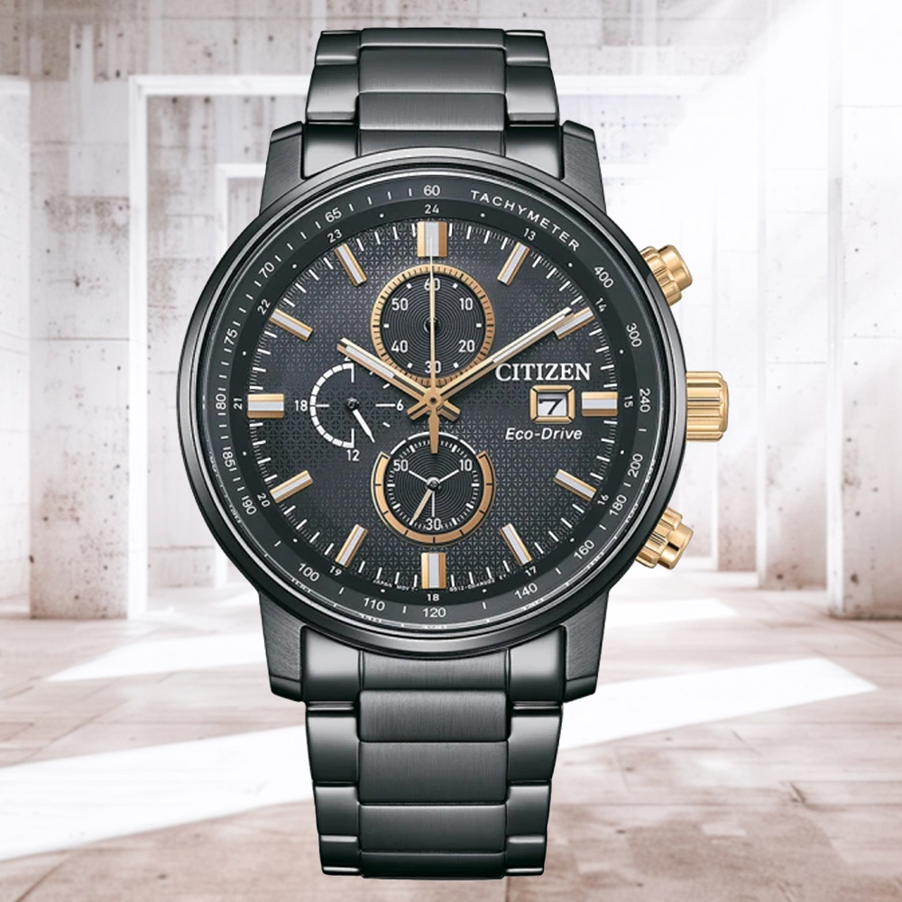 CITIZEN 星辰 Chronograph亞洲限定 光動能 碼錶計時腕錶-黑 CA0846-81E