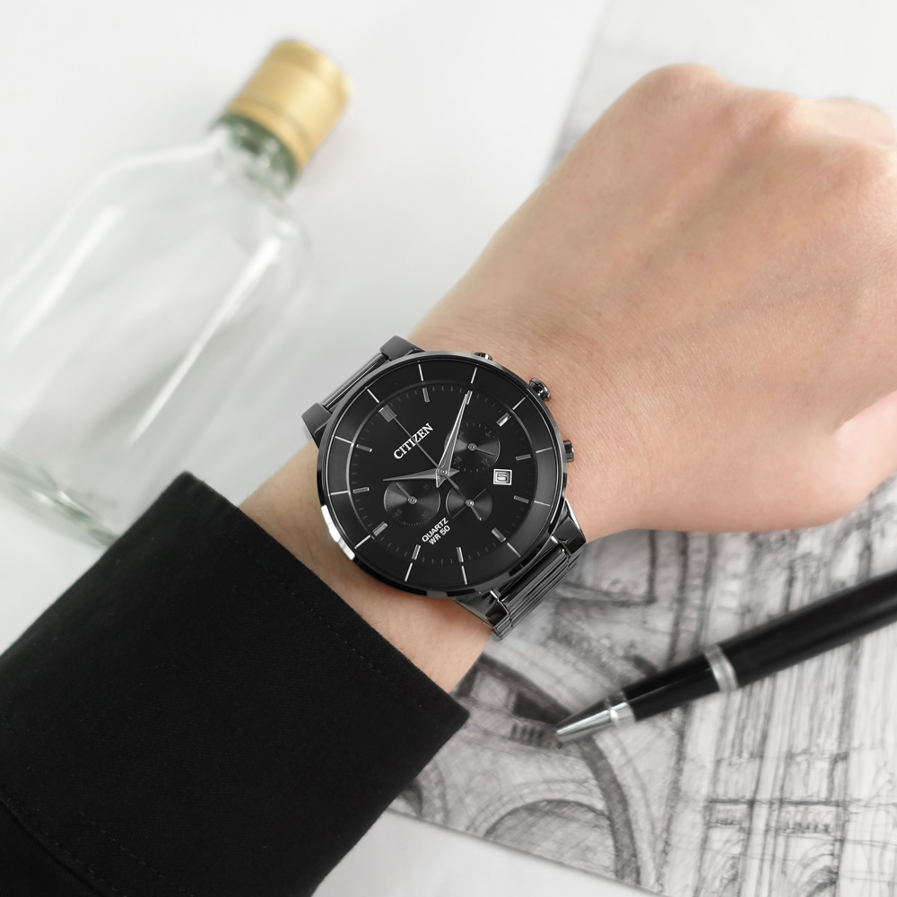 CITIZEN 星辰錶 / AN8227-53H /三眼計時 日期 日本機芯 不鏽鋼手錶 鍍黑 42mm