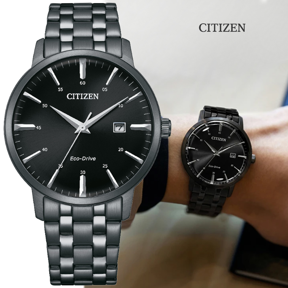CITIZEN 星辰 GENTS 光動能 日系簡約不鏽鋼紳士腕錶-黑40mm(BM7465-84E)