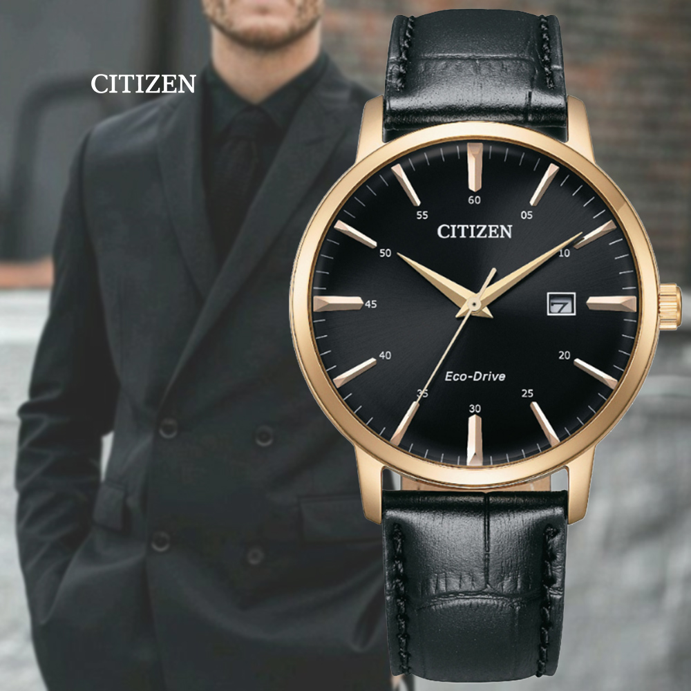 CITIZEN 星辰 GENTS 光動能 日系簡約紳士腕錶-黑 皮錶帶40mm(BM7462-15E)