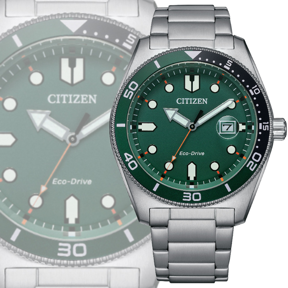 CITIZEN 星辰 GENTS 光動能 復古玩色運動風腕錶-綠色43mm(AW1768-80X)