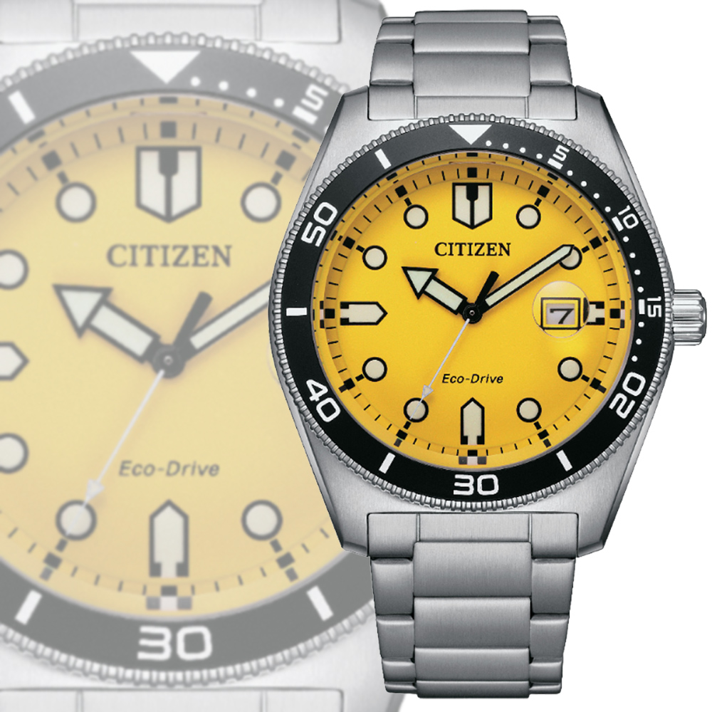 CITIZEN 星辰 GENTS 光動能 復古玩色運動風腕錶-黃色43mm(AW1760-81Z)