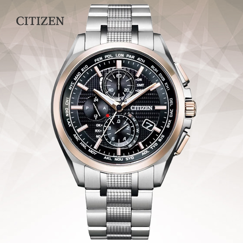 CITIZEN 星辰 光動能 電波對時 輕量鈦金屬 碼錶計時潮男腕錶-41.5mm (AT8047-58E)