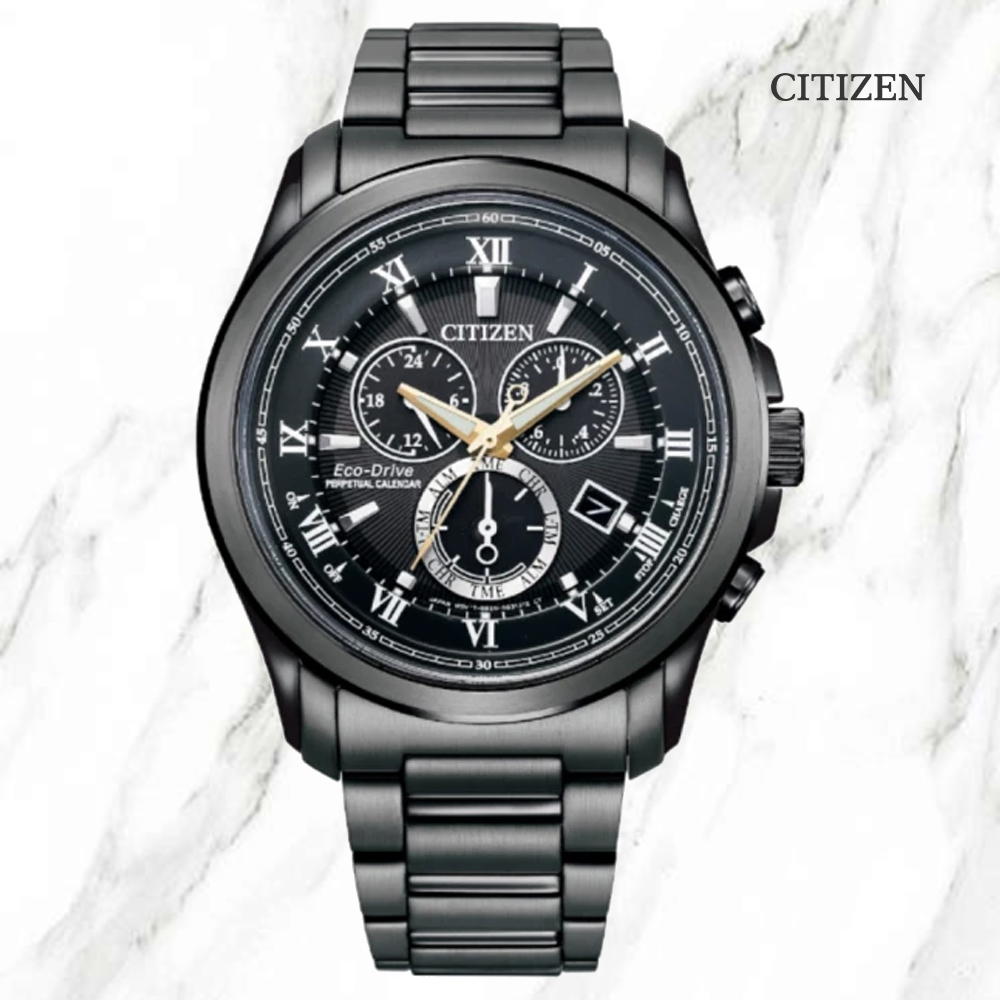 CITIZEN 星辰 GENTS 亞洲限定 光動能 碼錶計時 三眼潮男腕錶-黑面 43mm (BL5547-89H)