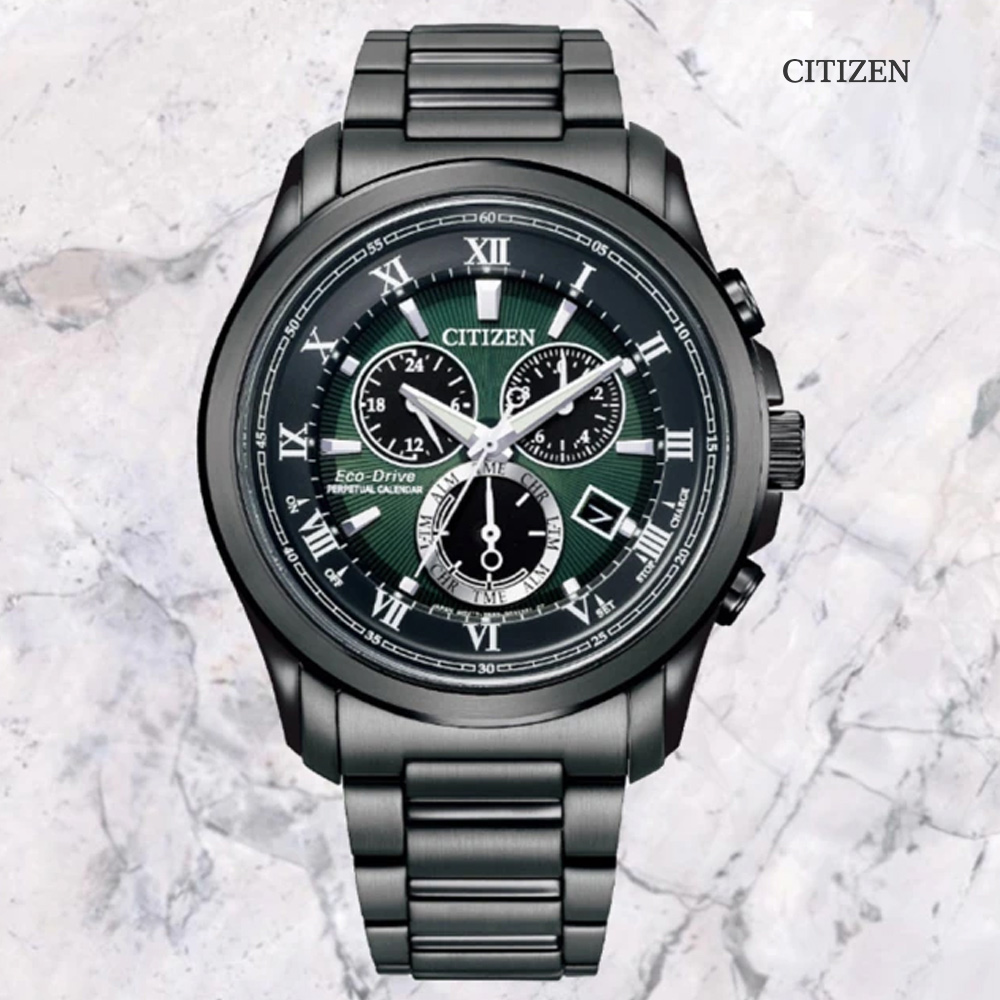 CITIZEN 星辰 GENTS 亞洲限定 光動能 碼錶計時 三眼潮男腕錶-綠面43mm (BL5547-89X)