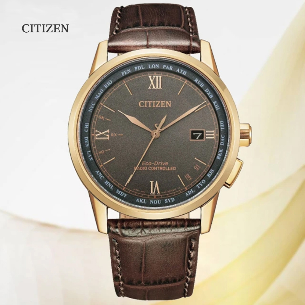 CITIZEN 星辰 GENTS 光動能 電波對時 紳士腕錶-棕 42.7mm (CB0158-10H)