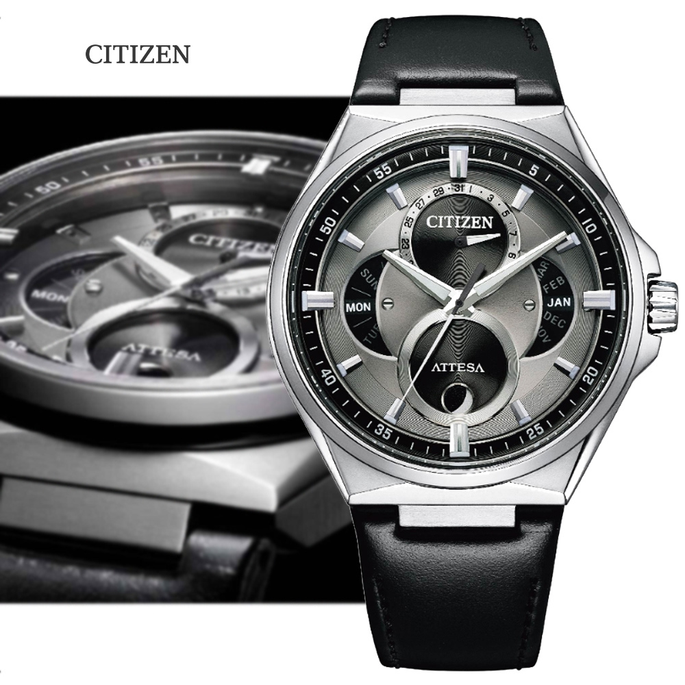 CITIZEN 星辰 GENTS 光動能 鈦金屬 月相潮男腕錶-皮錶帶 42mm (BU0060-09H)