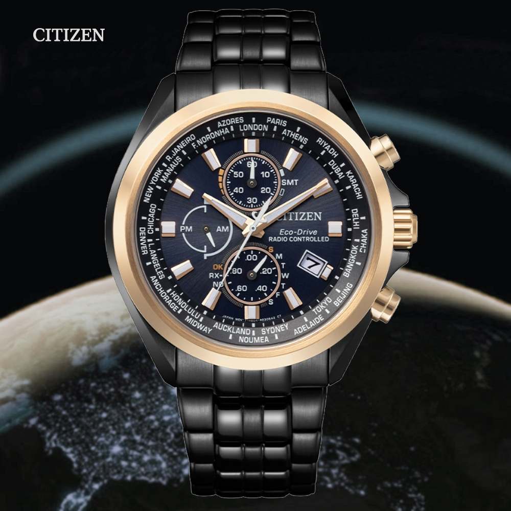 CITIZEN 星辰 GENTS 亞洲限定款 光動能電波對時 計時潮男腕錶-44mm (AT8206-81L)