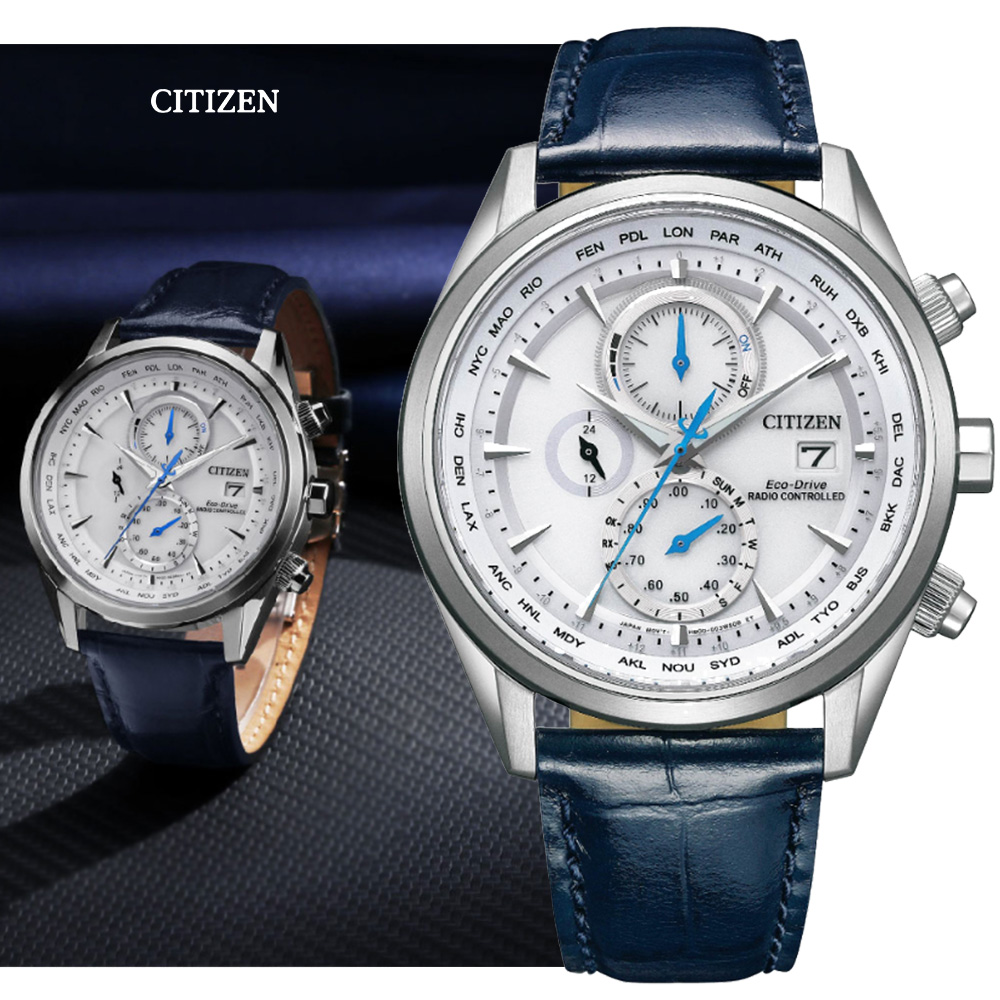 CITIZEN 星辰 GENTS 光動能 碼錶計時 電波對時腕錶-銀色43mm(AT8260-18A)