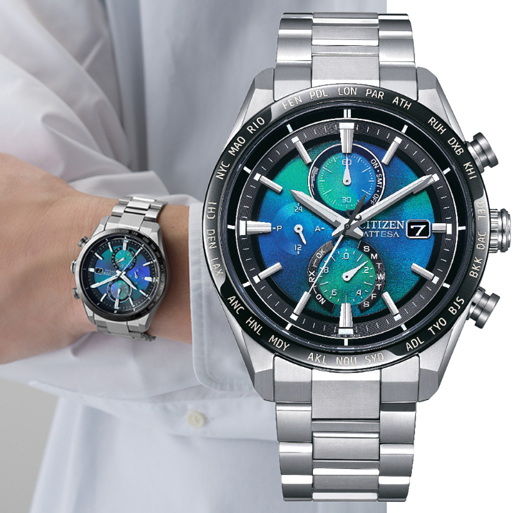 CITIZEN 星辰 GENTS千彩之海 光動能電波對時 碼表計時鈦金屬腕錶-42mm(AT8188-64L)