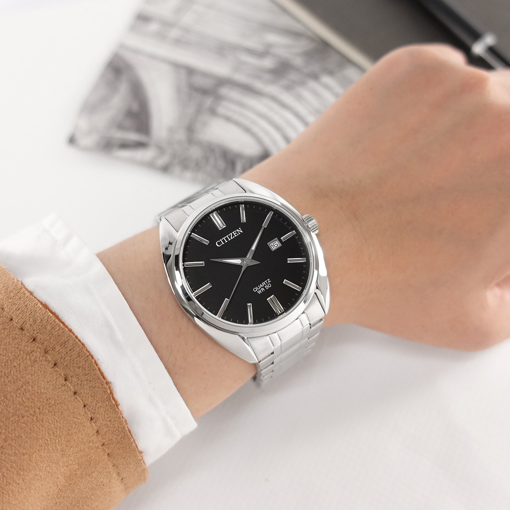 CITIZEN 星辰表 / BI5100-58E /礦石強化玻璃 日本機芯 日期 不鏽鋼手錶 黑色 41mm