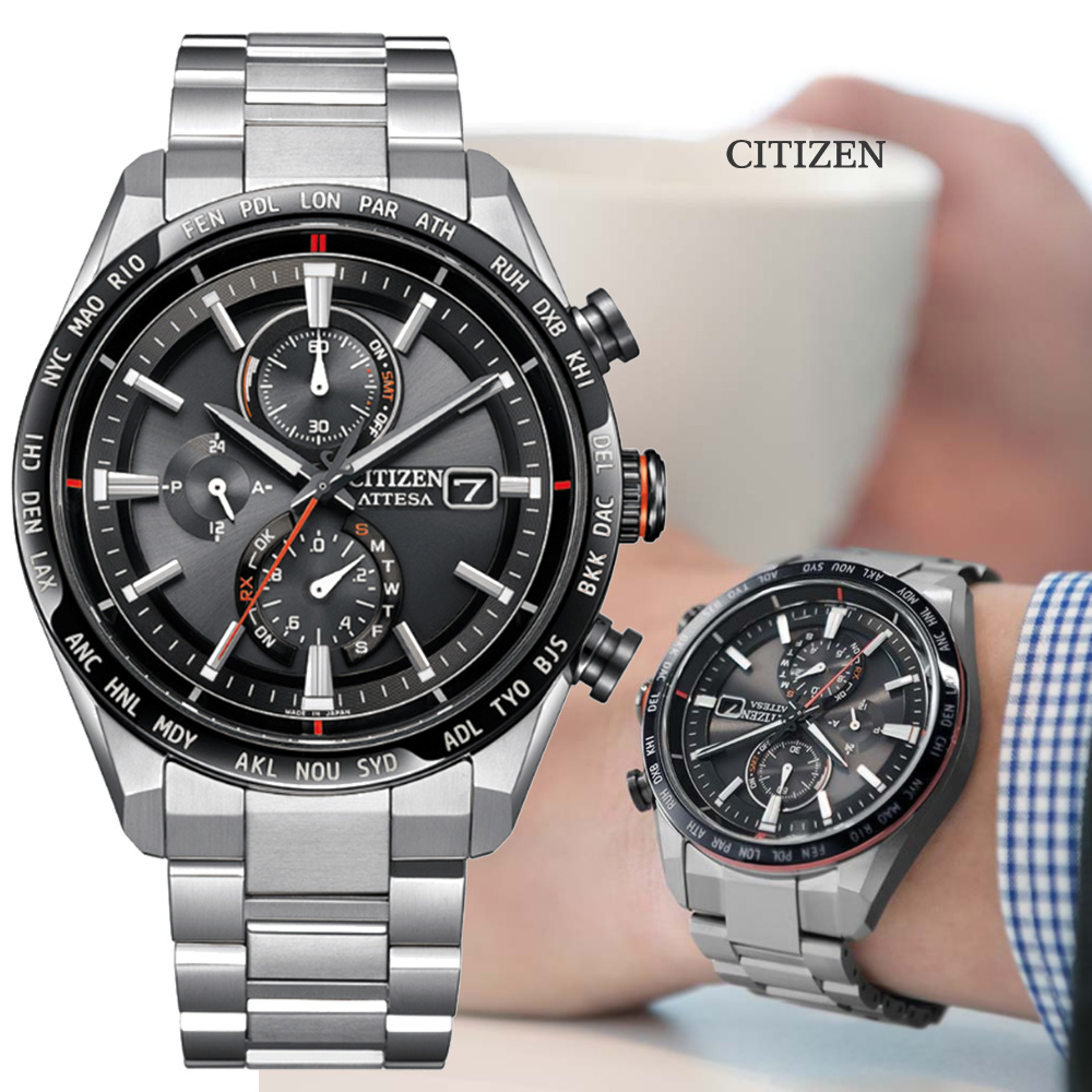 CITIZEN 星辰 GENTS 光動能 電波對時 輕量鈦金屬碼錶計時腕錶-42mm(AT8189-61E)