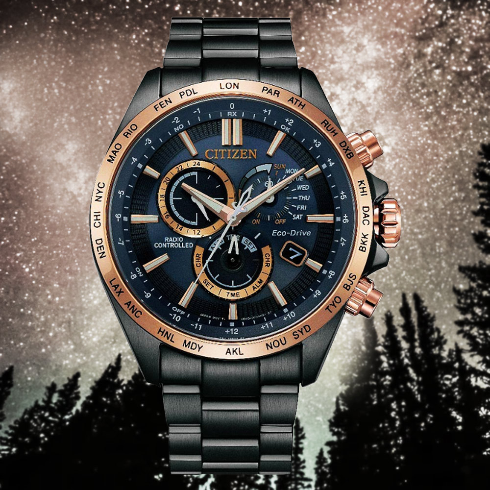 CITIZEN 星辰 GENTS 亞洲限定 星空藍 光動能電波碼錶計時腕錶 CB5956-89L
