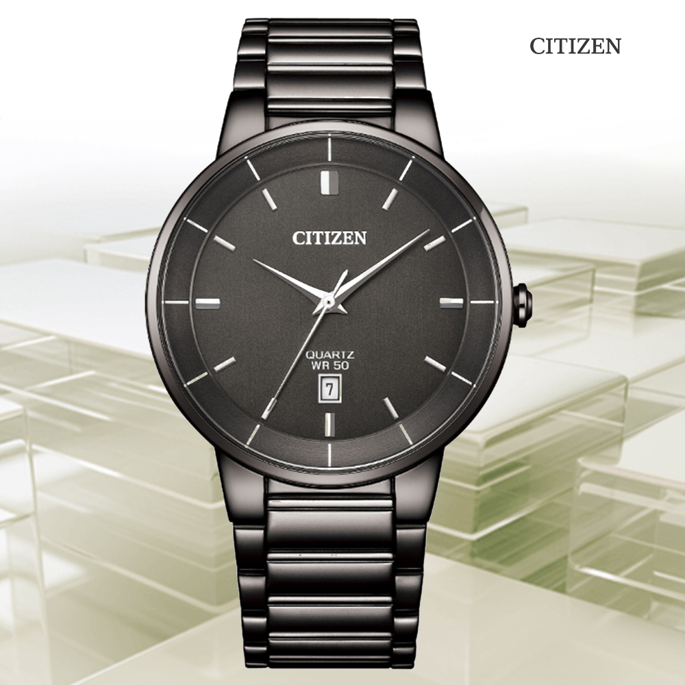 CITIZEN 星辰 GENTS 不鏽鋼簡約紳士石英腕錶-黑 BI5127-51H