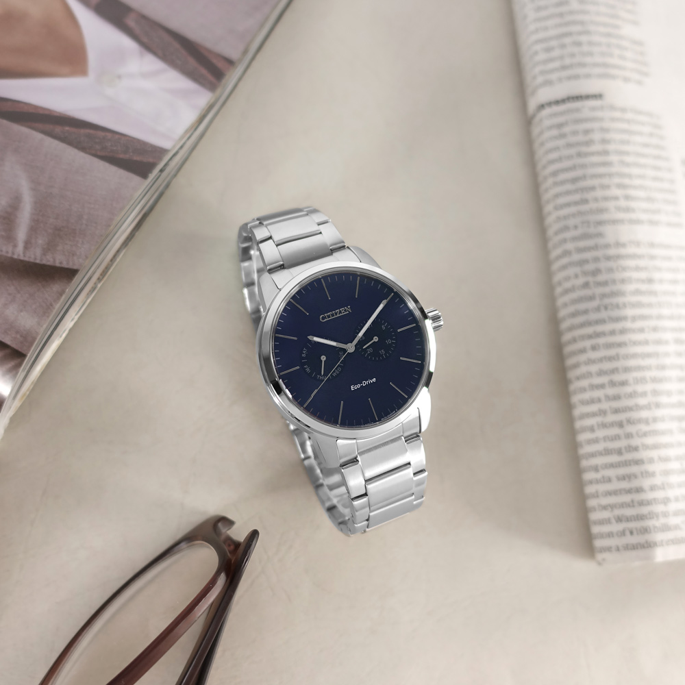 CITIZEN 星辰表 / AO9040-52L / 光動能星期日期礦石強化玻璃日本機芯不鏽鋼手錶 藍色 44mm