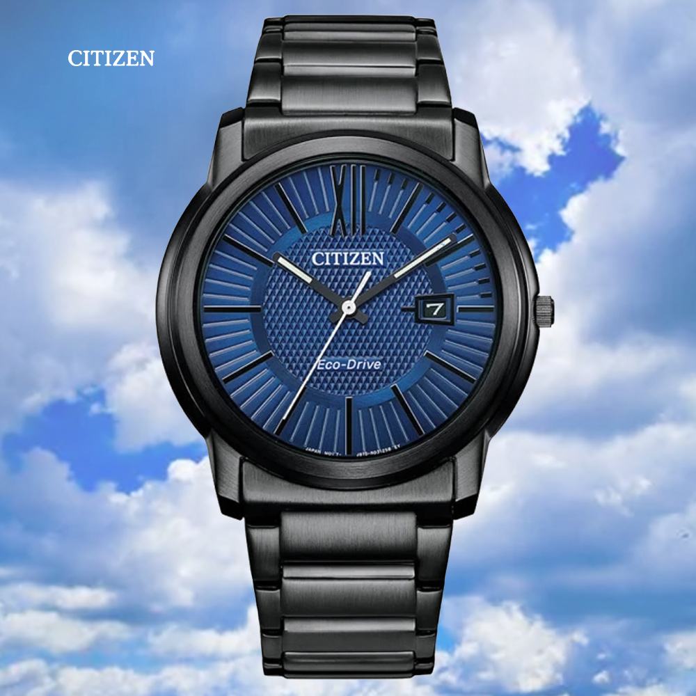 CITIZEN 星辰 PAIR 光動能時尚簡約潮男腕錶-藍面 鋼帶42mm AW1217-83L