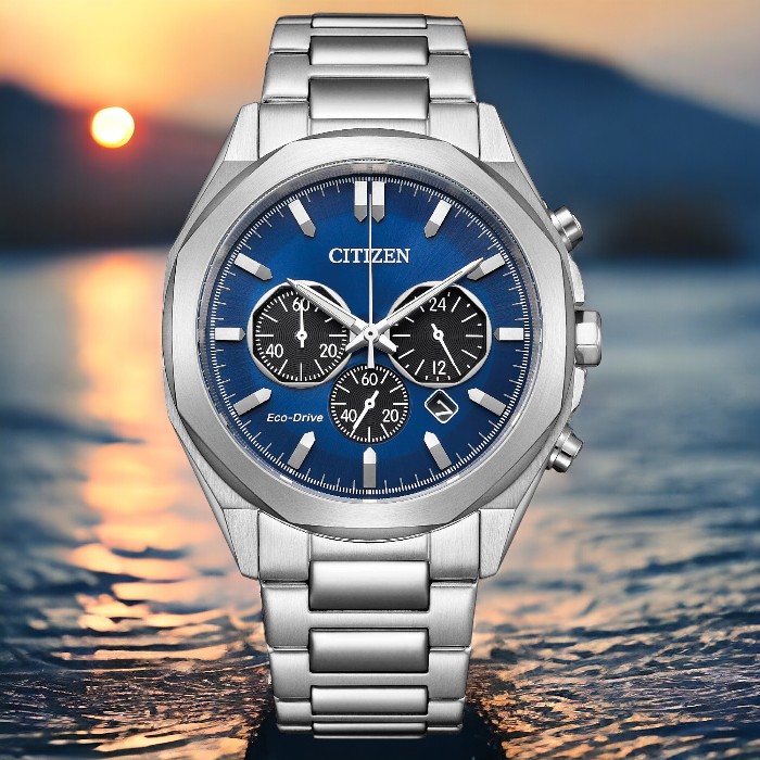 【CITIZEN】星辰 Chronograph 光動能計時腕錶 CA4590-81L 日期顯示 鋼錶帶男錶 藍/銀 41mm