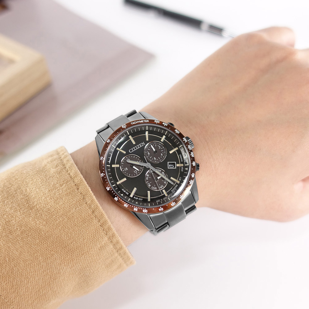 CITIZEN 星辰表 / BL5495-72E / 光動能 萬年曆 日本製 日期 不鏽鋼手錶 鍍灰 40mm