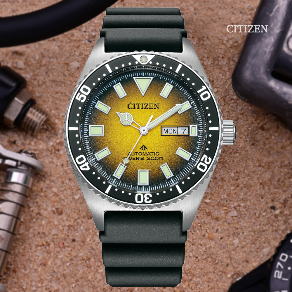CITIZEN 星辰 PROMASTER 新NY012復古多彩潛水機械錶-黃41mm(NY0120-01X)