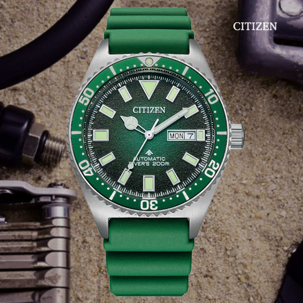 CITIZEN 星辰 PROMASTER 新NY012復古多彩潛水機械錶-綠41mm(NY0121-09X)