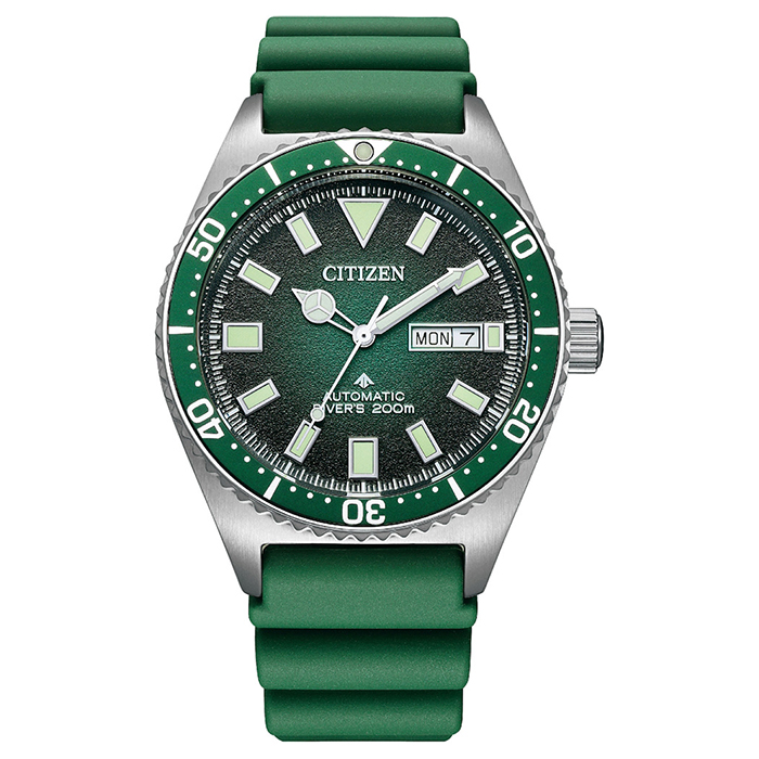 【CITIZEN】星辰 Promaster NY0121-09X 膠錶帶 機械男錶 兩百米潛水錶 綠/銀 41mm
