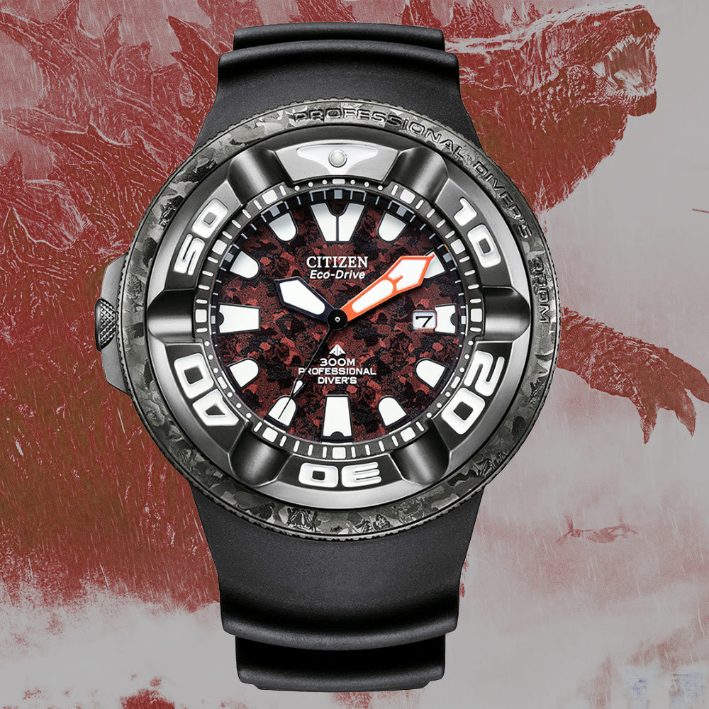 CITIZEN 星辰 PROMASTER 限量哥吉拉聯名款 光動能300米潛水錶-紅 BJ8059-03Z