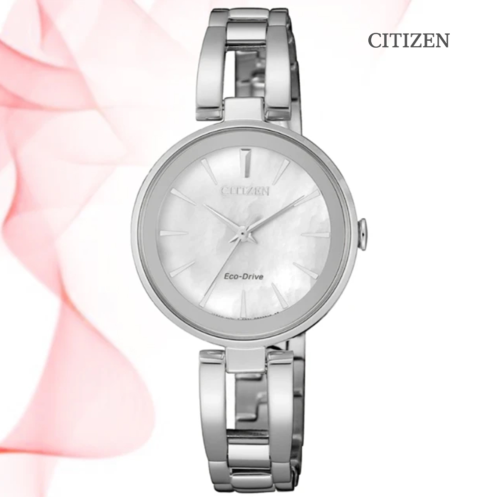 CITIZEN 星辰 LADYS 光動能 白蝶貝淑女腕錶-銀色28mm (EM0631-83D)