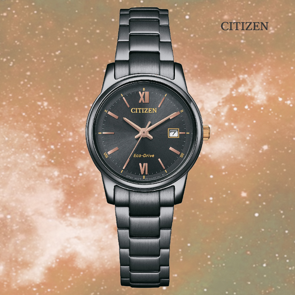 CITIZEN 星辰 PAIR 光動能 時尚簡約大三針淑女腕錶-黑27.5mm(EW2316-79E)