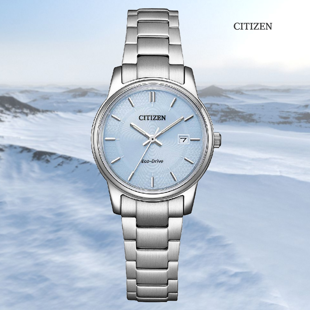 CITIZEN 星辰 PAIR 光動能 日系簡約 大三針淑女腕錶-冰雪藍27.5mm(EW2318-73L)