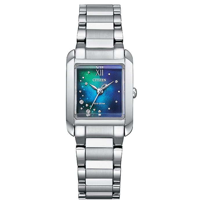 【CITIZEN】星辰 L系列 千彩之海 EW5591-60L 光動能 藍寶石鏡面 鋼錶帶 方形女錶 藍/銀