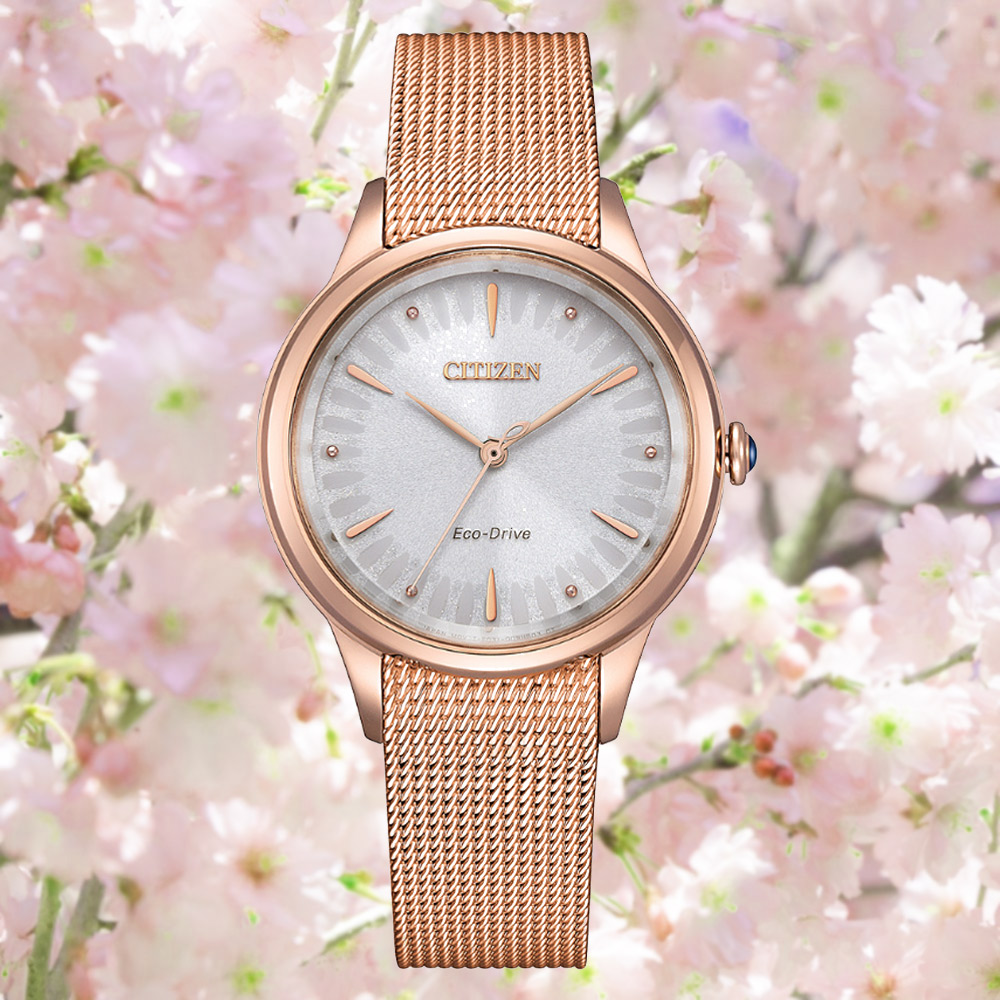 CITIZEN 星辰 L系列 亞洲限定 廣告款 光動能 優雅米蘭帶淑女腕錶-玫金 EM1153-88A