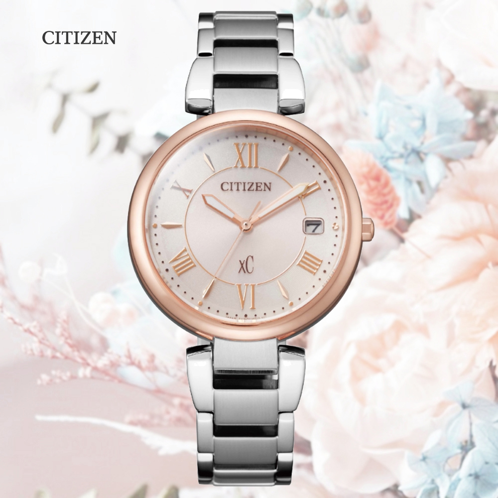 CITIZEN 星辰 xC 亞洲限定款 光動能 不鏽鋼淑女腕錶-玫瑰金X銀33mm (EO1195-51W)