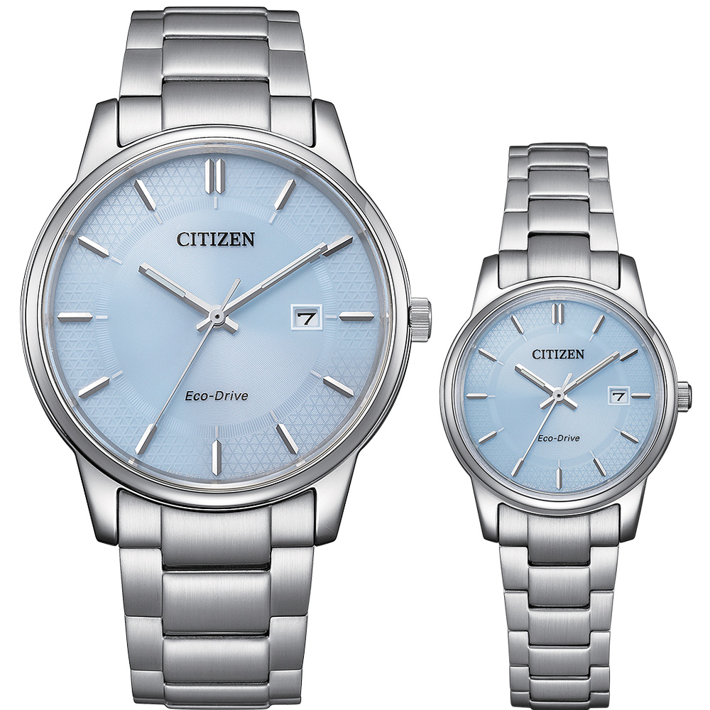 CITIZEN 星辰 冰河藍 光動能情侶手錶 對錶 BM6978-77L+EW2318-73L
