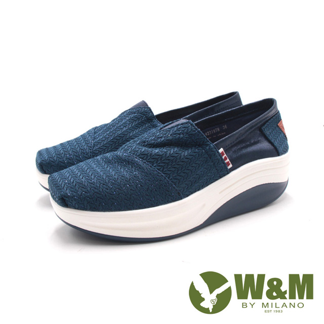W&M(女)BOUNCE編織輕量增高厚底休閒鞋 女鞋-藍色