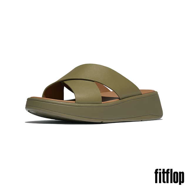 【FitFlop】F-MODE 皮革厚底交叉涼鞋-女(迷彩綠)