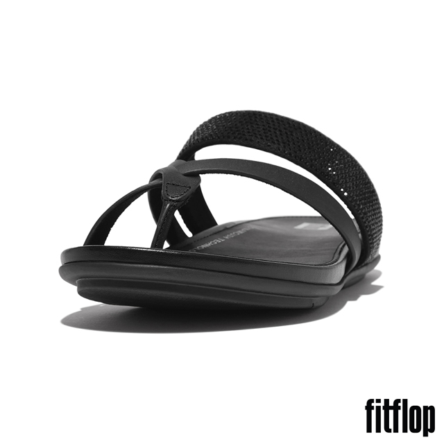 【FitFlop】GRACIE 水鑽皮革細帶夾腳涼鞋-女(黑色)