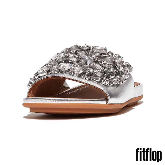 【FitFlop】GRACIE 華麗寶石金屬皮革涼鞋-女(銀色)