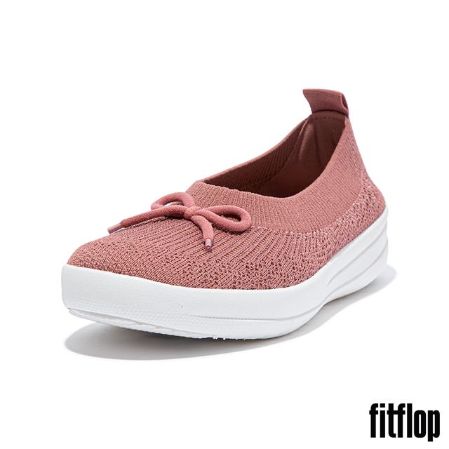 【FitFlop】UBERKNIT 蝴蝶結編織芭蕾舞鞋-女(暖玫瑰色/玫瑰金)