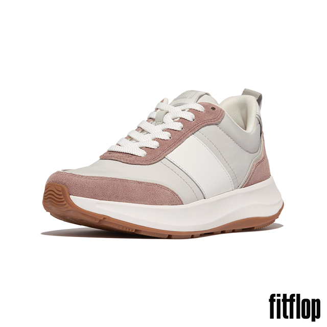 【FitFlop】F-MODE FLOW 皮革麂皮異材質厚底休閒鞋-女(暗粉紅色混色)