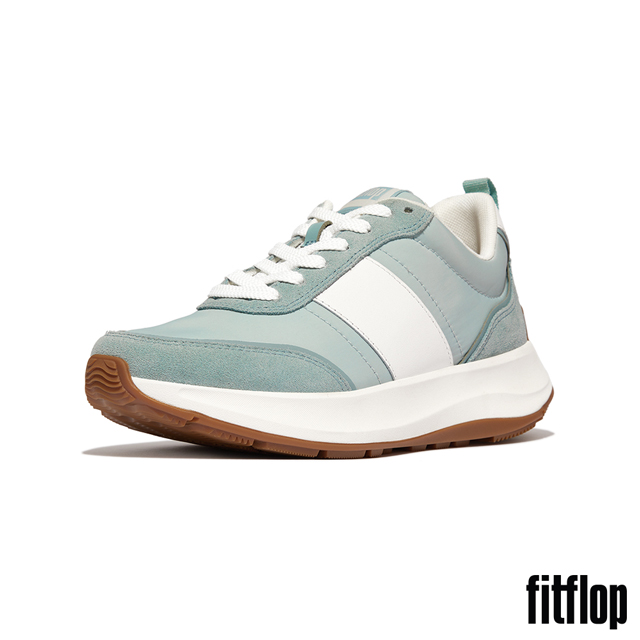 【FitFlop】F-MODE FLOW 皮革麂皮異材質厚底休閒鞋-女(薄荷藍混色)