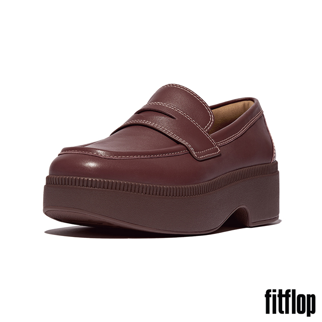 【FitFlop】F-LUMA 皮革方頭厚底樂福跟鞋-女(深栗色)