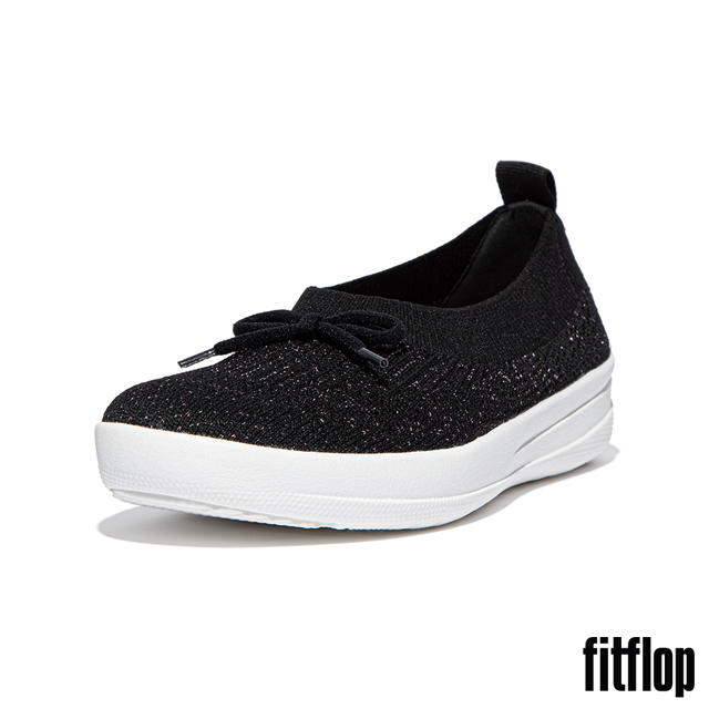 【FitFlop】UBERKNIT 蝴蝶結編織芭蕾舞鞋-女(黑色/玫瑰金)