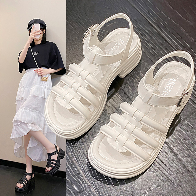 【韓國K.W.】Y7775現貨39碼夏日涼爽必備復古羅馬涼鞋(健走鞋/厚底鞋/懶人鞋/休閒鞋)