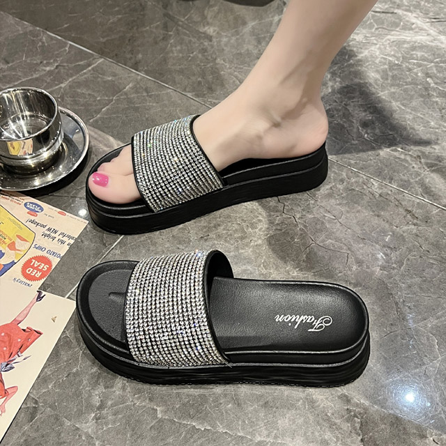 【韓國K.W.】Y7763現貨38/39碼閃亮水鑽時尚休閒涼鞋(運動涼鞋/底防水涼鞋/原宿風復古涼鞋/沙灘鞋)