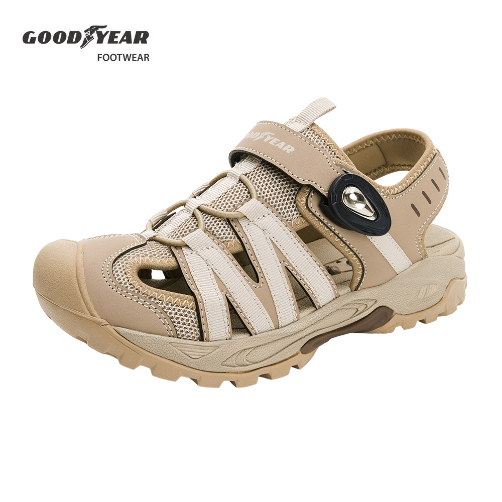 【GOODYEAR 固特異】護趾運動磁扣涼鞋/女 可調絆帶 透氣 護趾 舒適 棕米(GAWS42601)