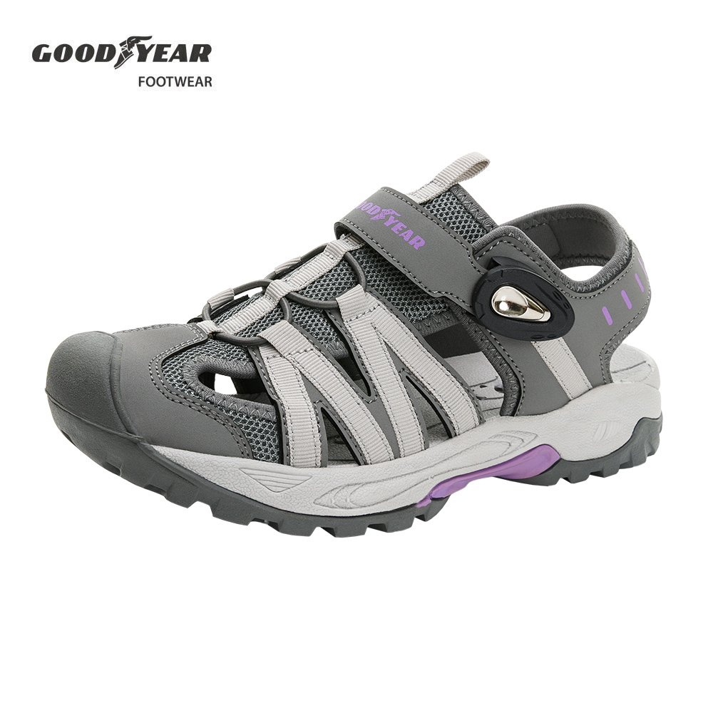 【GOODYEAR 固特異】護趾運動磁扣涼鞋/女 可調絆帶 透氣 護趾 舒適 灰紫(GAWS42608)