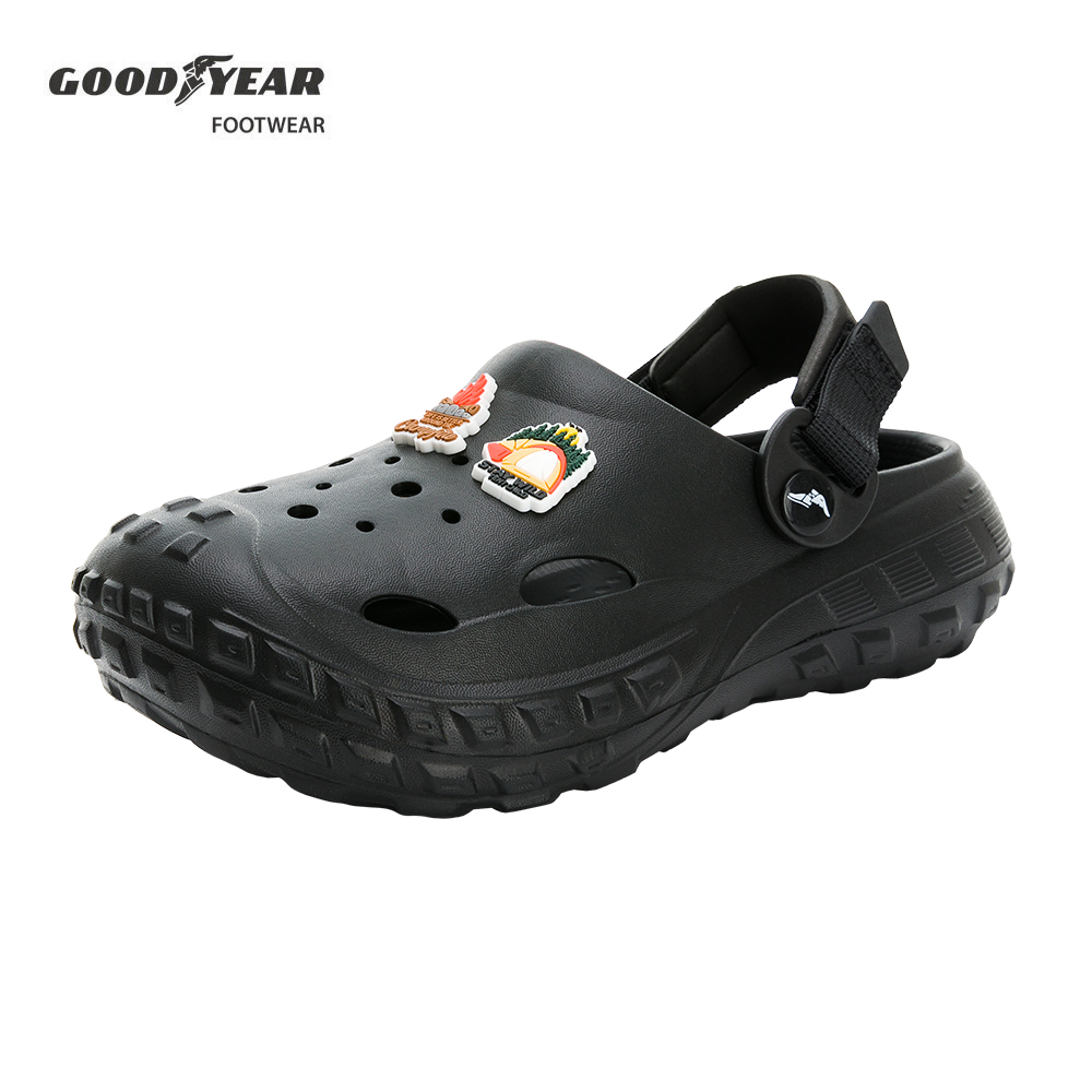 【GOODYEAR 固特異】男女款 輕便厚底洞洞鞋/晴雨鞋 寬楦 透氣 排水 黑色(戶外露營風GAWP42740)